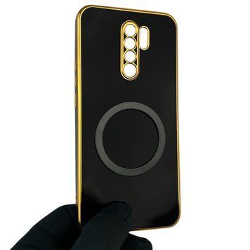 Чехол для Xiaomi Redmi 9 с кольцом MagSafe с золотой окантовкой на редми 9 черный gs1 0021697 фото