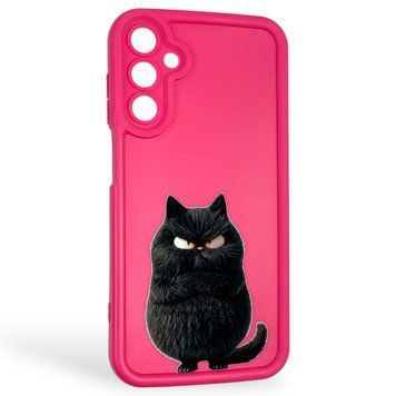 Чохол силіконовий оригінальний Soft Touch з 3D принтом злого кота для Samsung Galaxy A15 (SM-A155M) малиновий (Повний захист камери) 0046385 фото