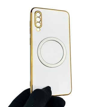 Чехол для Samsung Galaxy A50 SM-A505F с кольцом MagSafe с золотой окантовкой на самсунг а50 белый gs1 0021967 фото