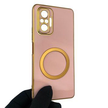 Чехол для Xiaomi Redmi Note 10 Pro 4G с кольцом MagSafe с золотой окантовкой на редми нот 10 про пудровый gs1 0022602 фото