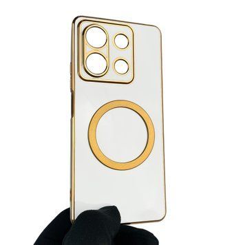 Чохол для Xiaomi POCO X6 глянцевий з кільцем MagSafe із золотою окантовкою на сяомі поко х6 білий gs1 0022996 фото