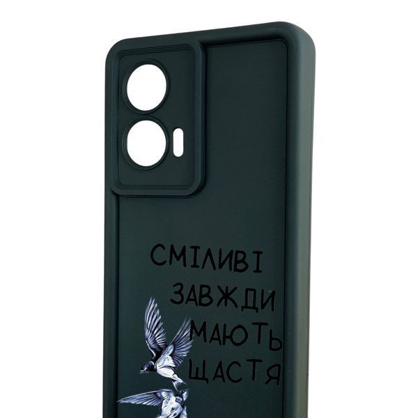Чохол силіконовий Soft Touch з 3D принтом Сміливі завжди мають щастя для Oppo Reno 7 чорний (Повний захист камери) 0066939 фото