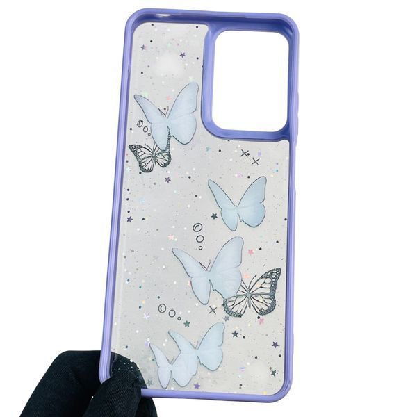 Чехол для Motorola G05 с блёстками с бабочками на моторола г05 сиреневый 0037556 фото