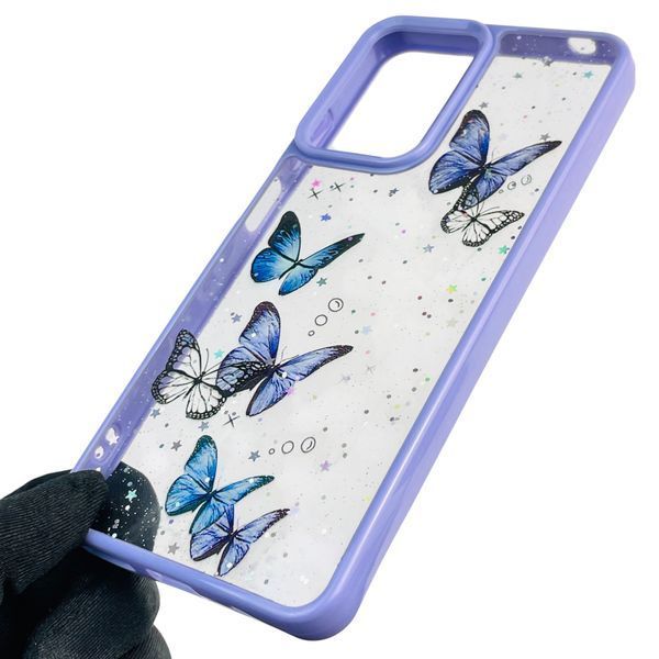 Чехол для Motorola G05 с блёстками с бабочками на моторола г05 сиреневый 0037556 фото