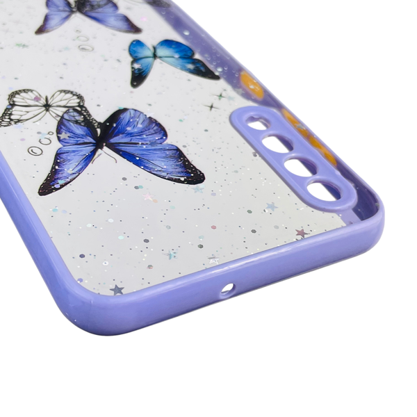 Чехол для Samsung Galaxy A50s (SM-A507F) с блёстками с бабочками на самсунг а50с сиреневый 0037860 фото
