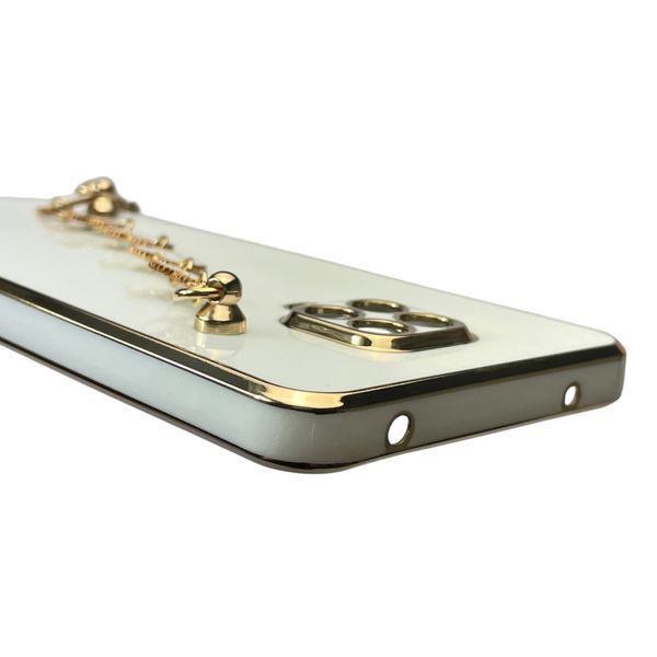 Чохол для телефона Xiaomi Redmi Note 9s жіночій із ремінцем з прикрасами та золотою окантовкою на сяомі редмі нот 9с білий gs1 0016305 фото