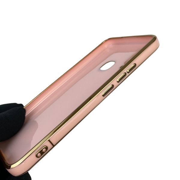 Чохол для Vivo Y17 глянцевий з кільцем MagSafe із золотою окантовкою на віво у17 пудровий gs1 0022895 фото