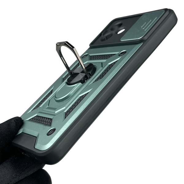Чехол для Motorola G14 бронированный с кольцом со шторкой на моторола г14 зелёный rg1 0015633 фото