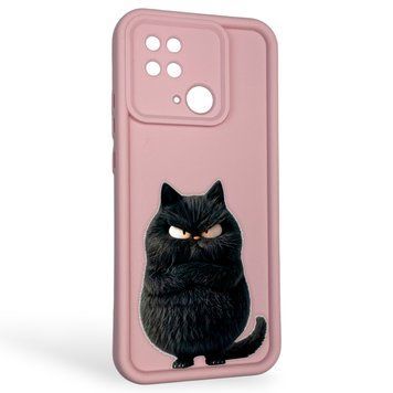 Чохол силіконовий оригінальний Soft Touch з 3D принтом злого кота для Xiaomi Poco C40 рожевий (Повний захист камери) 0046637 фото
