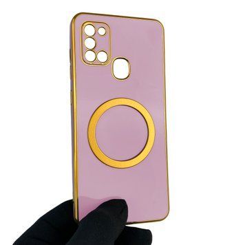 Чехол для Samsung Galaxy A21s SM-A217F с кольцом MagSafe с золотой окантовкой на самсунг а21с черничный gs1 0022343 фото