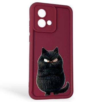 Чехол силиконовый Soft Touch с 3D принтом злой котик для Motorola Moto G84 (PAYM0011RS) бордовый (Полная защита камеры) 0046940 фото