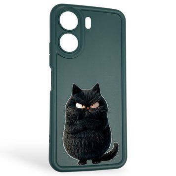 Чохол силіконовий оригінальний Soft Touch з 3D принтом злого кота для Xiaomi Poco C65 темно-зелений (Повний захист камери) 0046687 фото