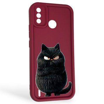 Чохол силіконовий Soft Touch з 3D принтом злого кота для Tecno Spark 6 Go (KE5) бордовий (Повний захист камери) 0047215 фото