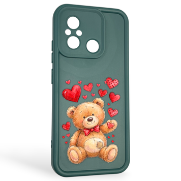 Чехол силиконовый оригинальный Soft Touch с 3D принтом милый мишка для Xiaomi Poco C55 темно-зеленый (Полная защита камеры) 0043659 фото