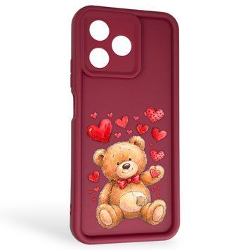 Чехол силиконовый Soft Touch с 3D принтом милый мишка для Realme C53 бордовый (Полная защита камеры) 0044772 фото