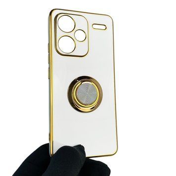 Чехол для Xiaomi Redmi Note 13 Pro Plus с кольцом-подставкой с золотой окантовкой редми нот 13 про + белый gs1 0020898 фото