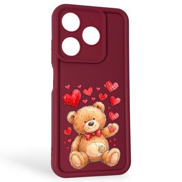 Чохол силіконовий Soft Touch з 3D принтом милий ведмедик для TECNO Spark 10 (KI5q) бордовий (Повний захист камери) 0044822 фото