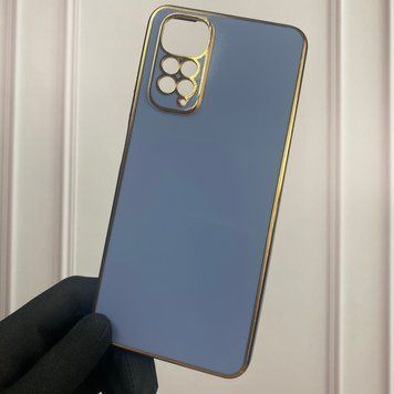 Чехол для Xiaomi Redmi Note 11S глянцевый с золотой окантовкой с защитой камеры на сяоми редми нот 11с синий 0000069 фото