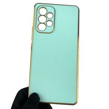 Чехол для Samsung Galaxy A53 SM-A536E глянцевый с золотой окантовкой с защитой камеры на самсунг а53 бирюзовый 0000019 фото