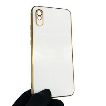 Чехол для Xiaomi Redmi 9A с защитой камеры с золотой окантовкой на сяоми редми 9а белый gs1 0019944 фото