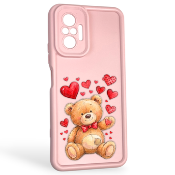 Чохол силіконовий оригінальний Soft Touch з 3D принтом милий ведмедик для Xiaomi Redmi Note 10 Pro пудровий (Повний захист камери) 0043786 фото