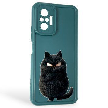 Чехол силиконовый оригинальный Soft Touch с 3D принтом злой котик для Xiaomi Redmi Note 10 Pro темно-зеленый (Полная защита камеры) 0046787 фото