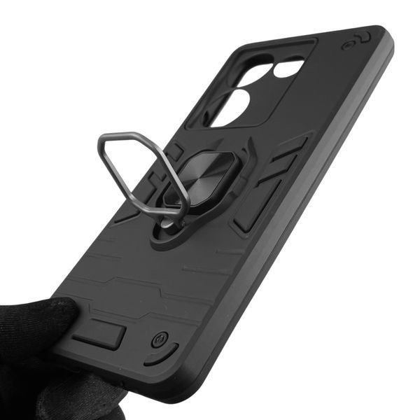 Чехол для телефона Tecno Camon 20 Pro (CK7n) бронированный с кольцом-держателем на техно камон 20 про чёрный 0025743 фото