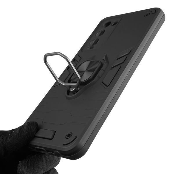 Чехол для телефона Tecno Camon 18 (CH6n) бронированный с магнитным кольцом-держателем на техно камон 18 чёрный 0025739 фото