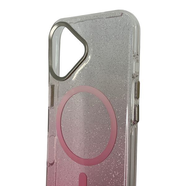 Чехол MagSafe для Apple iPhone 16 розовый (прозрачный с блёстками, градиент) 0063932 фото