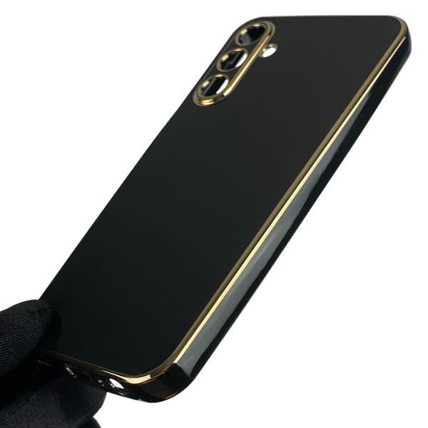 Чехол для Samsung Galaxy A15 (SM-A155M) с золотой окантовкой с защитой камеры на самсунг а15 чёрный 0008314 фото