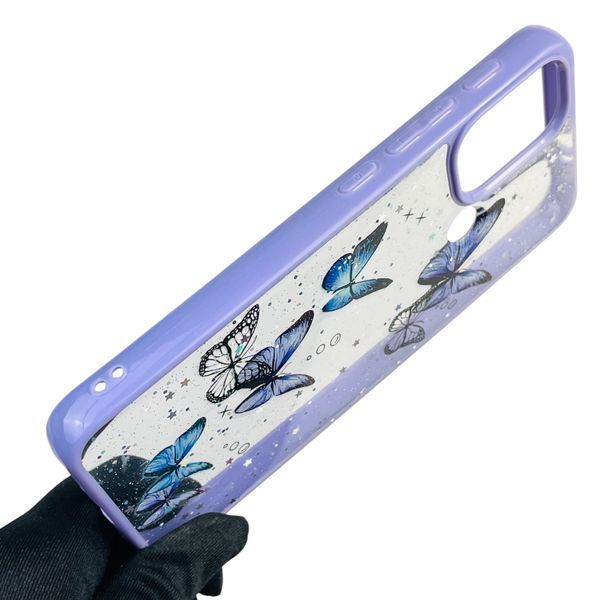 Чехол для Motorola Moto G10 (789437) с блёстками с бабочками на моторола г10 сиреневый 0037557 фото