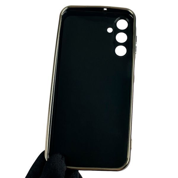 Чехол для Samsung Galaxy A15 (SM-A155M) с золотой окантовкой с защитой камеры на самсунг а15 чёрный 0008314 фото