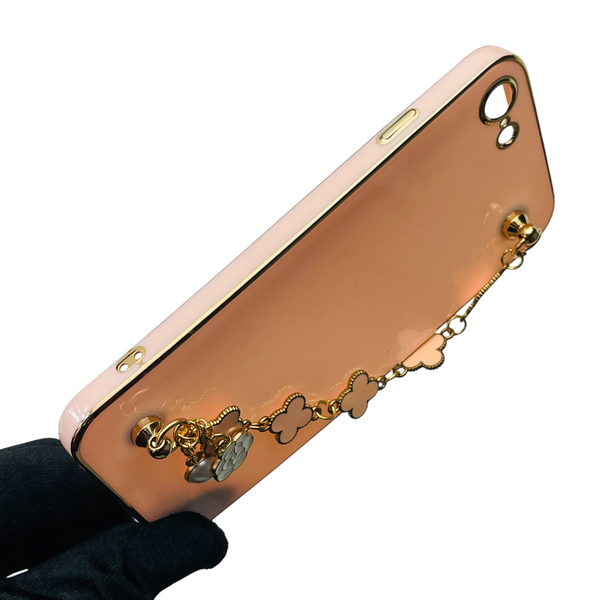 Чохол для телефона Apple iPhone 7 жіночій із ремінцем з прикрасами та золотою окантовкою на айфон 7 пудровий gs1 0016192 фото
