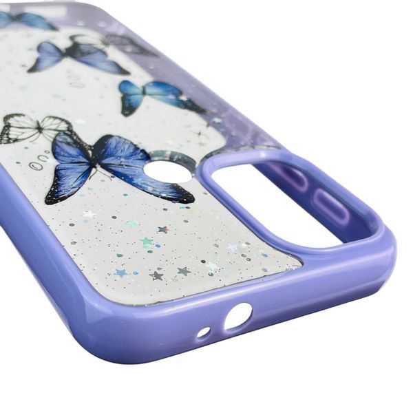 Чехол для Motorola Moto G10 (789437) с блёстками с бабочками на моторола г10 сиреневый 0037557 фото