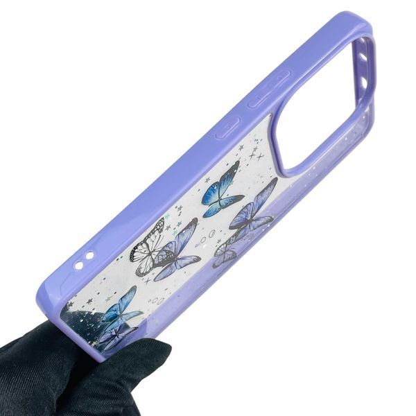 Чохол для Xiaomi Redmi Note 14 4G з блискітками з метеликами на сяомі редмі нот 14 4г бузковий 0037760 фото