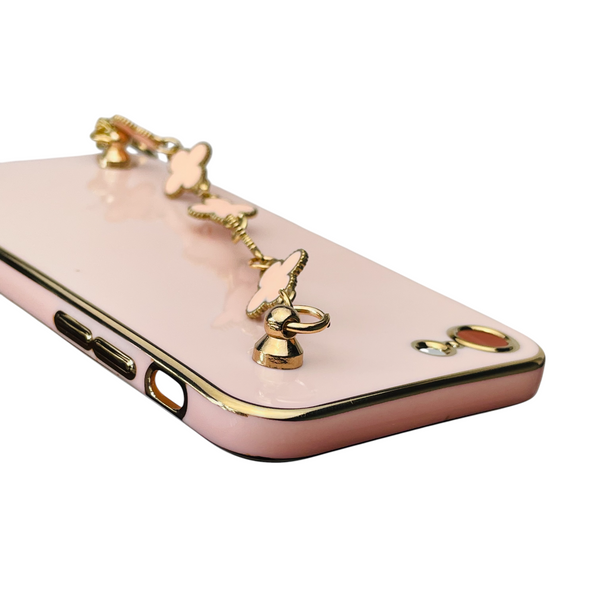 Чохол для телефона Apple iPhone 7 жіночій із ремінцем з прикрасами та золотою окантовкою на айфон 7 пудровий gs1 0016192 фото