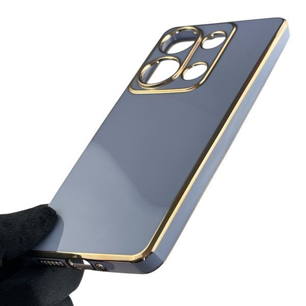 Чехол для Xiaomi POCO M6 Pro 4G женский с золотой окантовкой с защитой камеры на сяоми поко м6 про 4г синий 0012221 фото