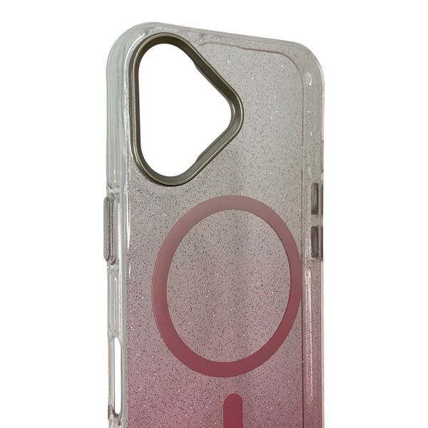 Чехол MagSafe для Apple iPhone 16 розовый (прозрачный с блёстками, градиент) 0063932 фото