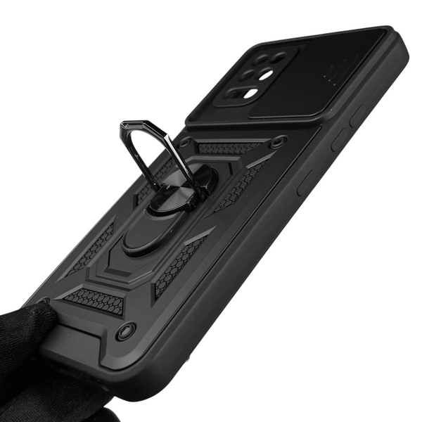 Чехол для LG K42 бронированный с кольцом со шторкой на лг к42 чёрный rg1 0016016 фото