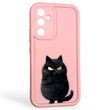 Чехол силиконовый оригинальный Soft Touch с 3D принтом злой котик для Samsung Galaxy A54 5G (SM-A546E) розовый (Полная защита камеры)