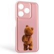 Чехол силиконовый Soft Touch с 3D принтом смешного теда мишки для TECNO Spark 10C (KI5m) розовый (Полная защита камеры)