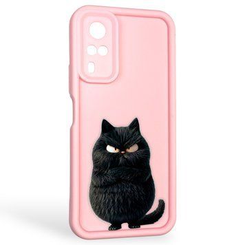 Чохол силіконовий оригінальний Soft Touch з 3D принтом злого кота для Vivo Y51 2020 рожевий (Повний захист камери) 0046588 фото