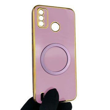 Чехол для Tecno Spark 6 Go KE5 с кольцом MagSafe с золотой окантовкой на техно спарк 6 го черничный gs1 0021593 фото