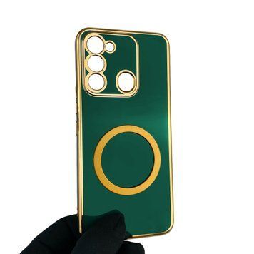 Чехол для TECNO Spark 8C KG5k с кольцом MagSafe с золотой окантовкой на техно спарк 8с темно-зелёный gs1 0022477 фото