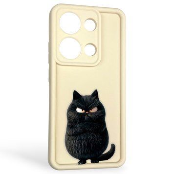 Чехол силиконовый оригинальный Soft Touch с 3D принтом злой котик для Xiaomi Poco M6 Pro 4G молочный (Полная защита камеры) 0046838 фото