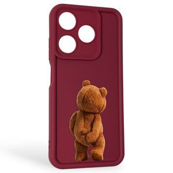 Чохол силіконовий Soft Touch з 3D принтом кумедний тед ведмідик для TECNO Spark 10 (KI5q) бордовий (Повний захист камери) 0049218 фото
