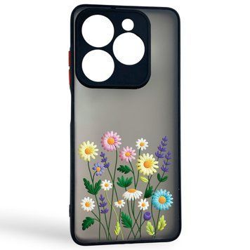 Чохол для телефона Tecno Spark 20 (KJ5n) с 3D принтом польові квіти із захистом камери чорний 0059288 фото