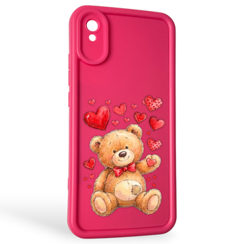 Чехол силиконовый оригинальный Soft Touch с 3D принтом милый мишка для Xiaomi Redmi 9A малиновый (Полная защита камеры) 0043716 фото