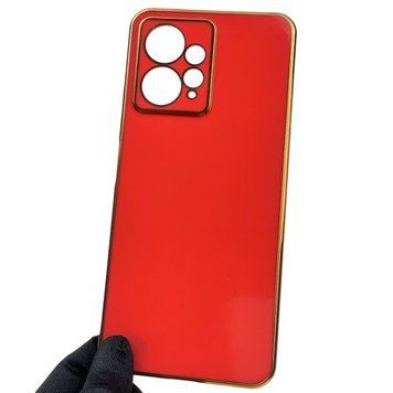 Чехол для Xiaomi Redmi Note 12 4G глянцевый с золотой окантовкой защитой камеры на сяоми редми нот 12 красный 0000070 фото
