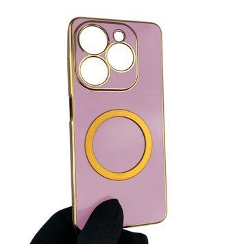 Чехол для Tecno Spark 20 KJ5n с кольцом MagSafe с золотой окантовкой на техно спарк 20 черничный gs1 0022886 фото